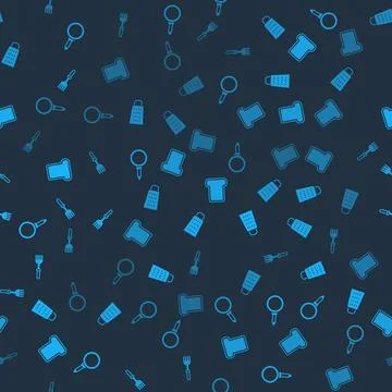 Set Frying pan, Grater, Bread toast and Fork on seamless pattern. Vector 스톡 일러스트