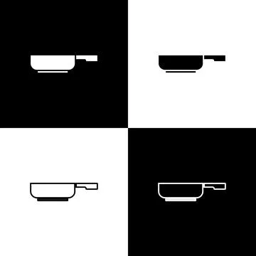 Set Frying pan icon isolated on black and white background. Fry or roast food Ilustración de archivo