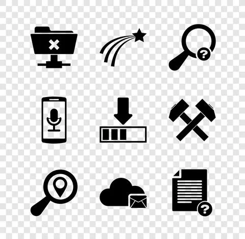 Set FTP cancel operation, Falling star, Unknown search, Search location, Cloud Stock Illustration