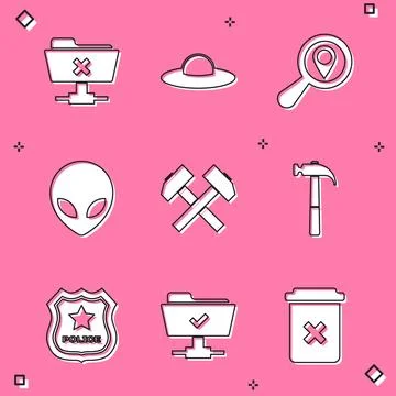 Set FTP cancel operation, UFO flying spaceship, Search location, Alien, Two.. Stock Illustration