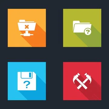 Set FTP cancel operation, Unknown directory, document and Two crossed hammers Ilustração Stock