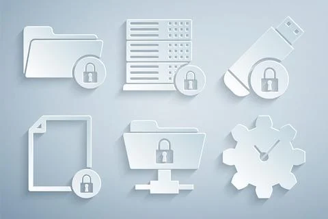 Set FTP folder and lock, USB flash drive with, Document, Time Management, Server Illustrazione stock