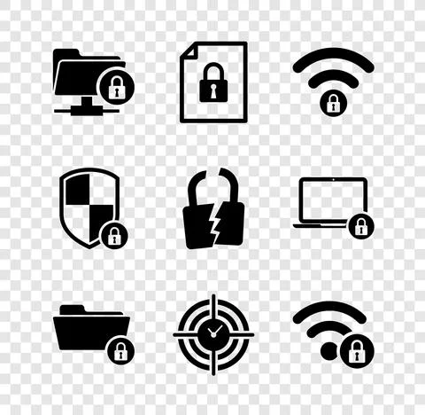 Set FTP folder and lock, Document, Wifi locked, Folder, Time Management and icon Stock Illustration