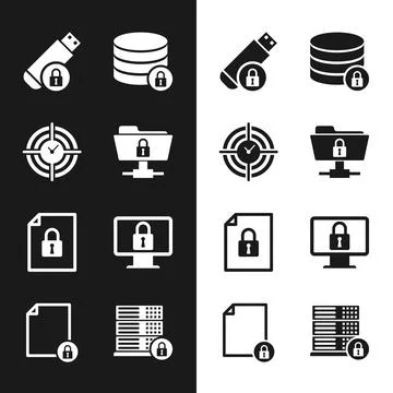 Set FTP folder and lock, Time Management, USB flash drive with, Server security Stock Illustration