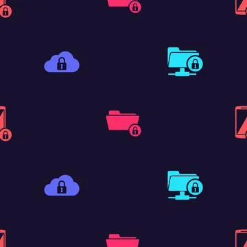 Set FTP folder and lock, Cloud computing, Folder and Smartphone with on seamless Stock Illustration