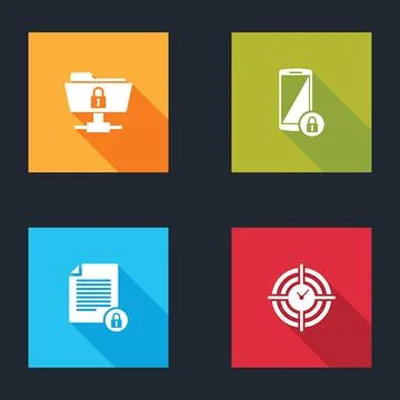 Set FTP folder and lock, Smartphone with, Document and Time Management icon Stock Illustration