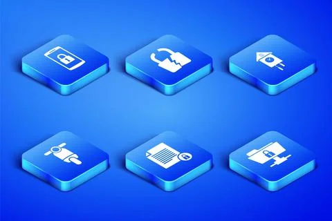 Set FTP folder and lock, Smartphone with, Document, Scooter, Broken or cracke 스톡 일러스트