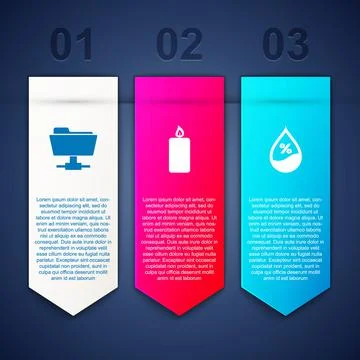 Set FTP folder, Burning candle and Water drop percentage. Business infographic Ilustração Stock
