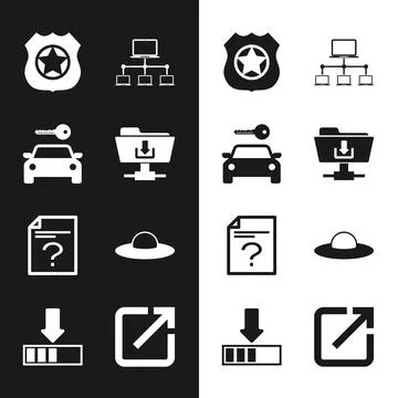Set FTP folder download, Car rental, Police badge, Computer network, Unknown Stock Illustration