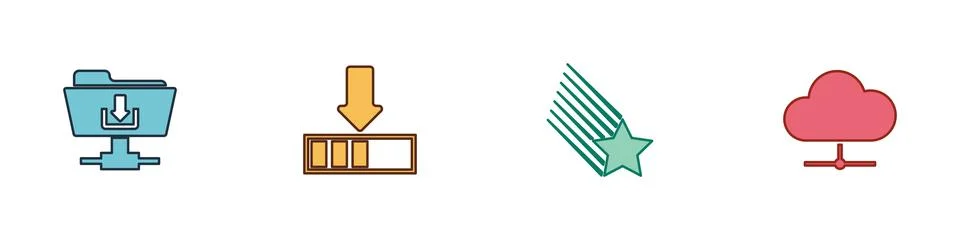 Set FTP folder download, Loading, Falling star and Network cloud connection i 스톡 일러스트