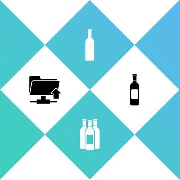 Set FTP folder upload, Bottles of wine,  and  icon. Vector Stock Illustration