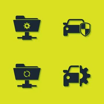 Set FTP settings folder, Car service, sync refresh and protection or insurance Stock Illustration