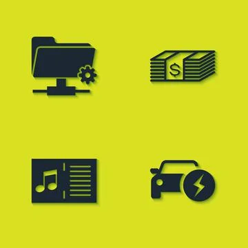 Set FTP settings folder, Electric car, Music book with note and Paper money イラスト素材