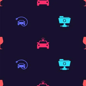 Set FTP sync refresh, Electric car, Police and flasher and Wine glass on Illustrazione stock