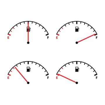 Set of Fuel car indicator icon, gauge petrol automobile meter symbol, control Stock Illustration