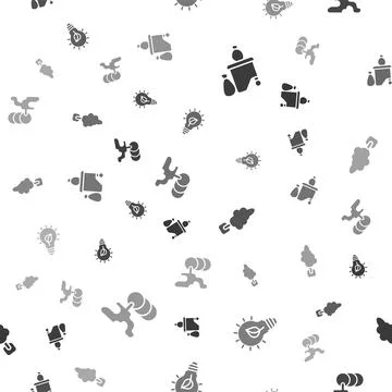 Set Full dustbin, Light bulb with leaf, Tree and Barrel oil leak on seamless Stock Illustration