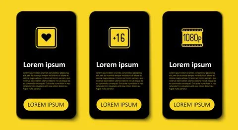 Set Full HD 1080p, Plus 16 movie and Like heart. Business infographic template Stock Illustration