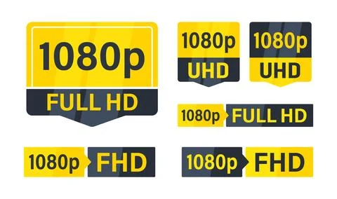Set of full hd 1080p screen resolution icons, indicating high definition video Illustrazione stock