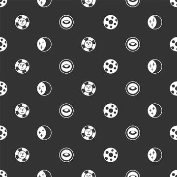 Set Full moon, Eclipse of the sun, Sun and Medallion with eye on seamless Ilustração Stock