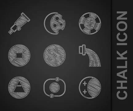 Set Full moon, Solar system, Eclipse of the sun, Aquarius zodiac, Air eleme.. Ilustração Stock