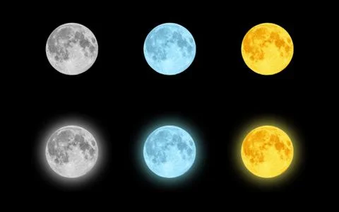 Set full planet moon isolated on black Stock Photos