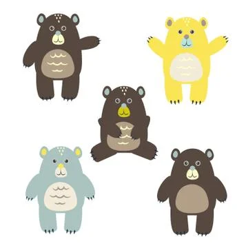 Set of fun cartoon vector bears for kids Stock Illustration