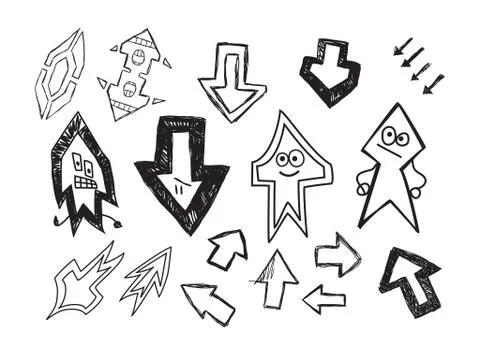 Set of fun hand drawn character arrows Stock Illustration