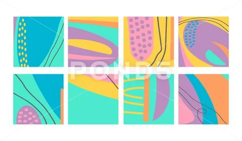 Set of fun hand drawn colorful shapes, doodle objects, lines and dots collage Stock Illustration