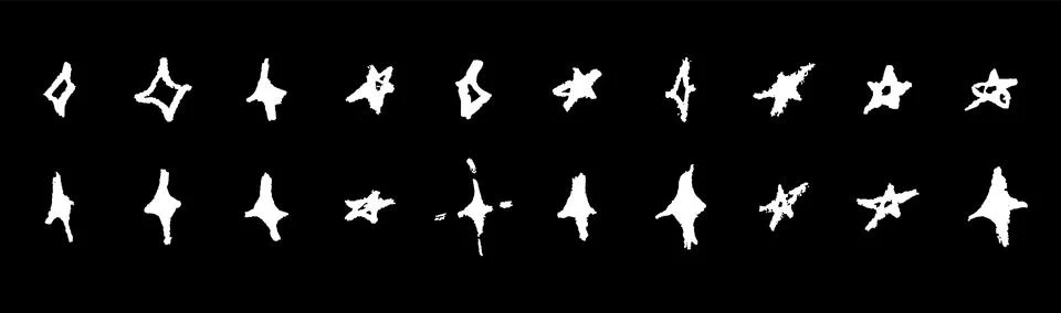 Set of fun like kid drawing white stars. Collection of wax pencil texture Illustrazione stock