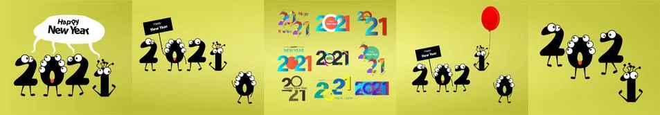 A set of fun new year's dates in 2021. Cartoon style. Vector Stock Illustration