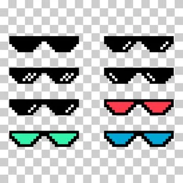 Set of fun retro pixel sun glass icon, life style meme sunglasses thug, vecto Stock Illustration