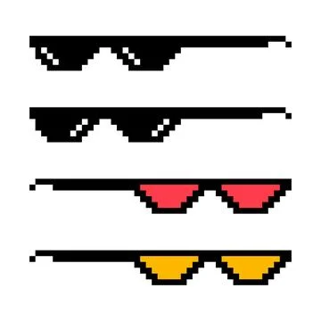 Set of fun retro pixel sun glass icon, life style meme sunglasses thug, vecto Stock Illustration