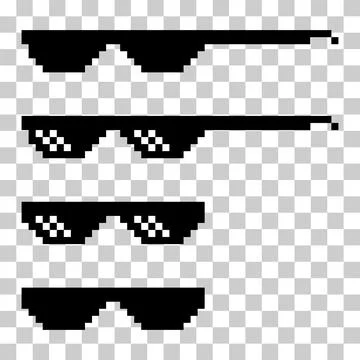 Set of fun retro pixel sun glass icon, life style meme sunglasses thug, vecto Stock Illustration