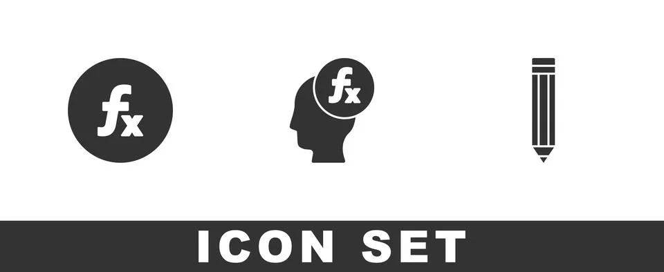 Set Function mathematical symbol, and Pencil icon. Vector Stock Illustration