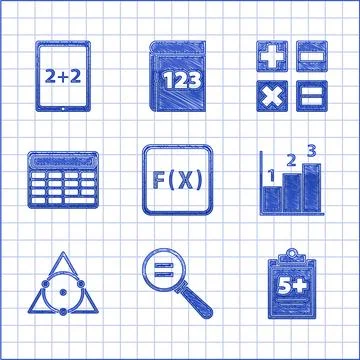 Set Function mathematical symbol, Calculation, Test or exam sheet, Graph イラスト素材