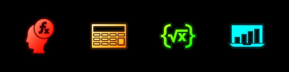 Set Function mathematical symbol, Calculator, Square root of x glyph and Laptop Illustrazione stock