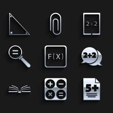 Set Function mathematical symbol, Calculator, Test exam sheet, Equation solution Stock Illustration