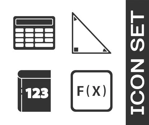Set Function mathematical symbol, Calculator, Book with word mathematics and Stock Illustration