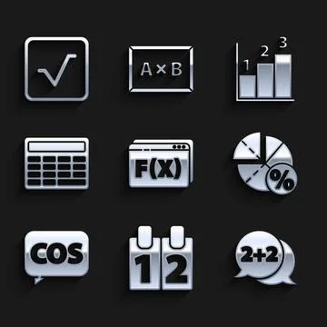 Set Function mathematical symbol, Calendar, Equation solution, Graph, schedule Stock Illustration