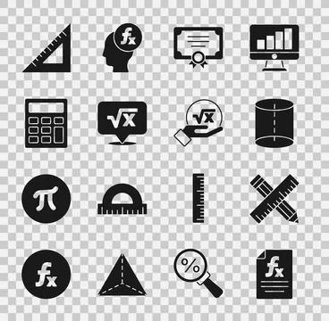 Set Function mathematical symbol, Crossed ruler and pencil, Geometric figure Stock Illustration