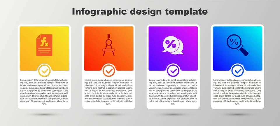 Set Function mathematical symbol, Drawing compass, Discount percent tag and Stock Illustration