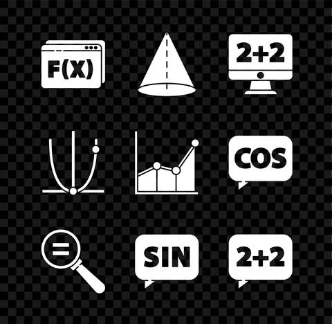 Set Function mathematical symbol, Geometric figure Cone, Equation solution Stock Illustration