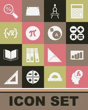 Set Function mathematical symbol, Laptop with graph chart, Calculator, Drawing Stock Illustration