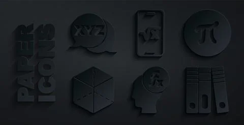 Set Function mathematical symbol, Pi, Geometric figure Cube, Office folders.. Stock Illustration