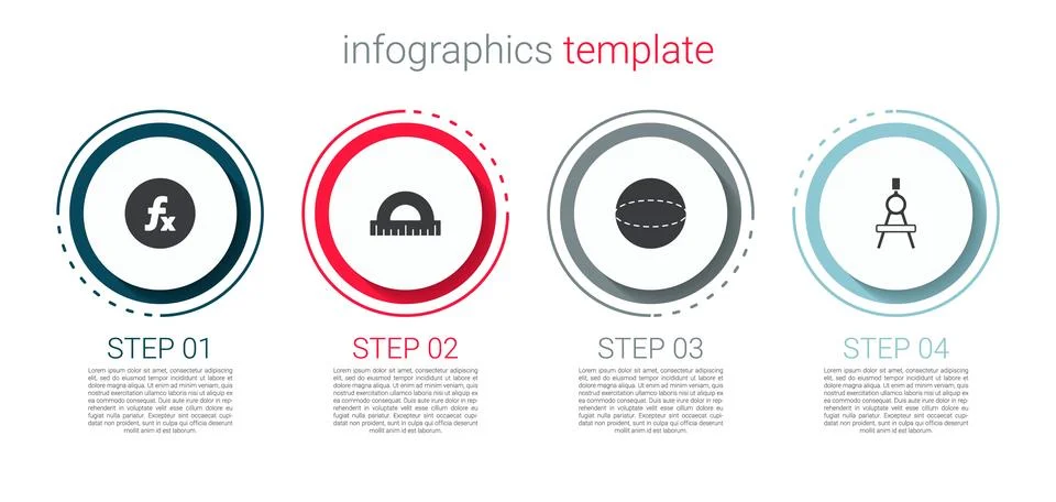 Set Function mathematical symbol, Protractor, Geometric figure Sphere and D.. Stock Illustration