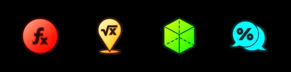 Set Function mathematical symbol, Square root of x glyph, Geometric figure Cube Stock Illustration