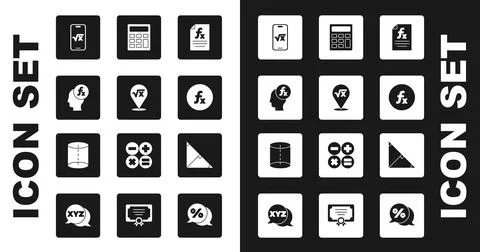 Set Function mathematical symbol, Square root of x glyph, Calculator, Angle Illustrazione stock
