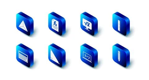 Set Function mathematical symbol, Square root of x glyph, Ruler, Pencil 스톡 일러스트