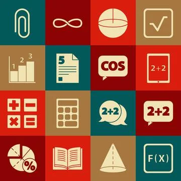 Set Function mathematical symbol, Tablet with calculator, Geometric figure .. Stock Illustration