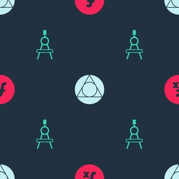 Set Function mathematical symbol, Triangle and Drawing compass on seamless Stock Illustration